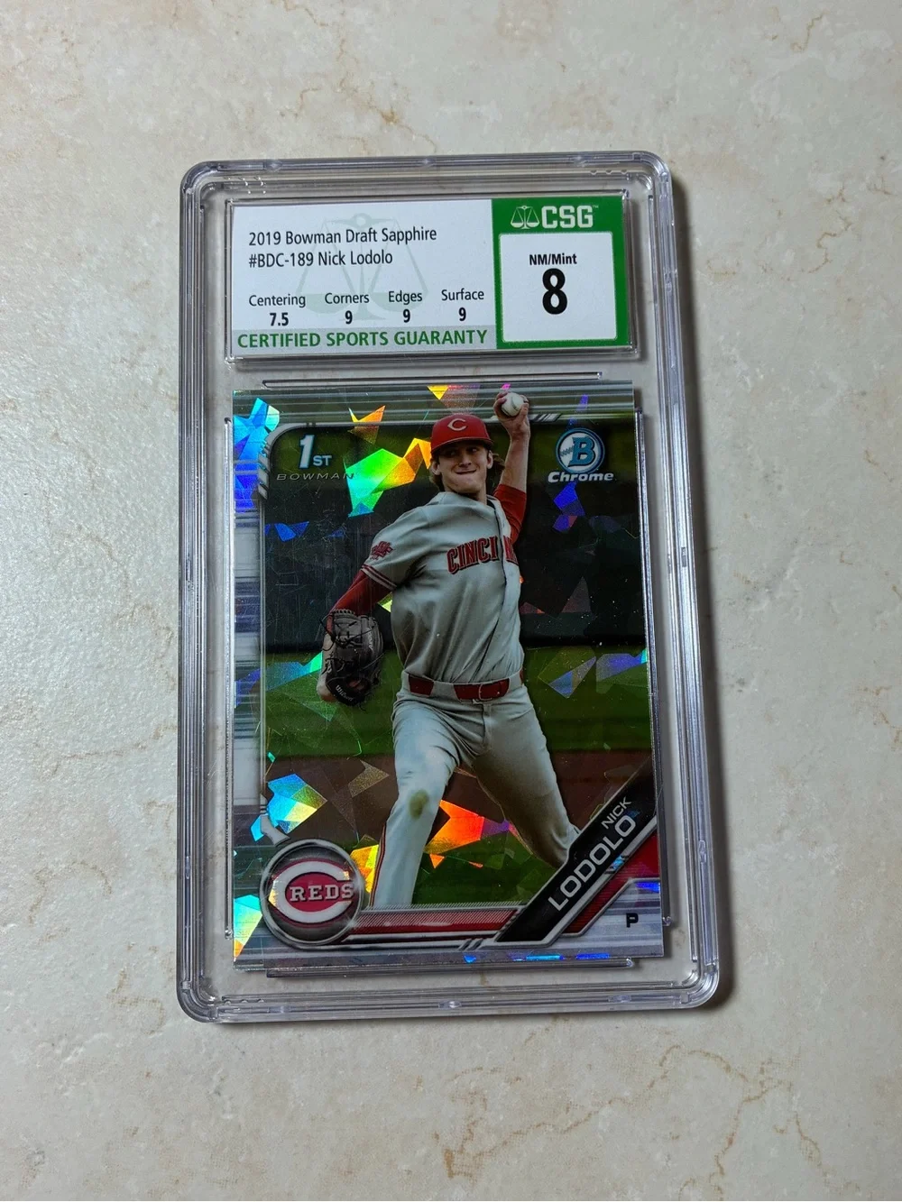 Nick Lodolo 2019 Bowman Draft Sapphire Rookie Card - Holo Prism
